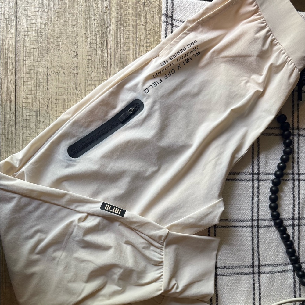 Baseball lifestyle Cream Joggers with Black Drawstring small